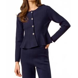 NEW LALAVON allie button peplum cardigan in navy